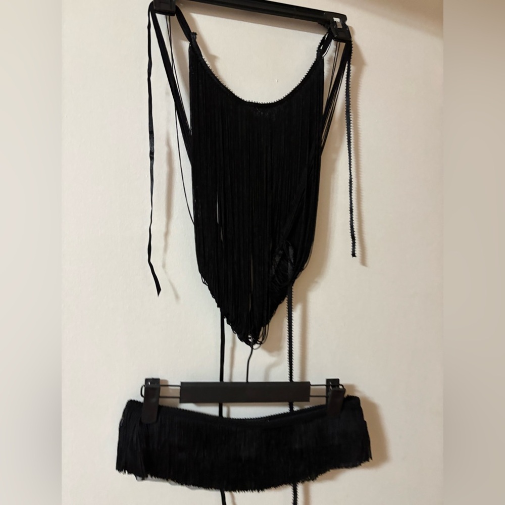 Black Fringe 2 piece halter and micro-mini